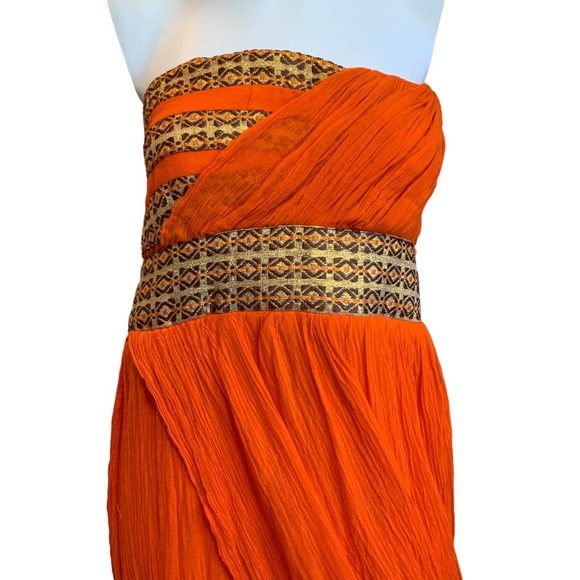 Root Design HandMade Orange Gold Strapless Ethiopian Maxi Dress XL Perfect - Picture 12 of 15